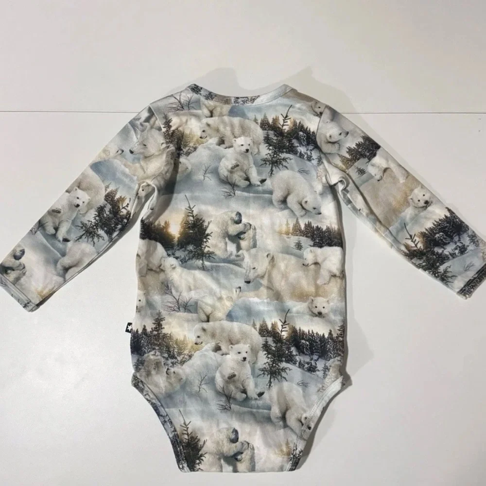 Molo Polar Bear Bodysuit 9-12M Organic Cotton Winter Baby One Piece